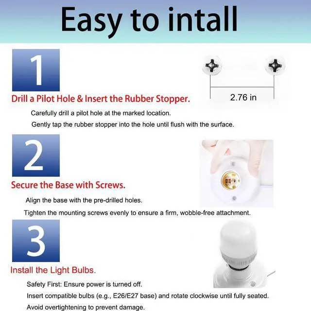 Alt view image 3 of 5 - 15 FT Light Bulb Base with Cord E26/E27 Light Socket with On/Off Switch, 110V-250V Lamp Base for Light Socket with Cord, Light Bulb Socket with Plug-in Lamp Holder Base for Desktop,Include Screw