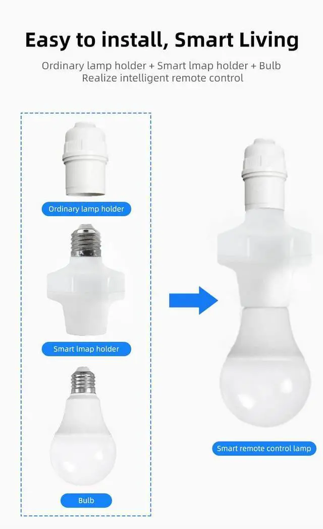 Alt view image 5 of 7 - RF 433Mhz Wireless Remote Control Light Lamp Socket E26 E27 Bulb Base Holder, Light Switch Kit with Wall-Mounted Controller for Pull Chain Light Lamp Fixtures