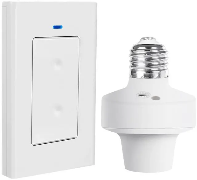 Main image of RF 433Mhz Wireless Remote Control Light Lamp Socket E26 E27 Bulb Base Holder, Light Switch Kit with Wall-Mounted Controller for Pull Chain Light Lamp Fixtures