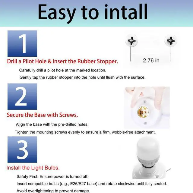 Alt view image 4 of 7 - 10 FT Light Bulb Base with Cord E26/E27 Light Socket with On/Off Switch, 110V-250V Lamp Base for Light Socket with Cord, Light Bulb Socket with Plug-in Lamp Holder Base for Desktop,Include Screw