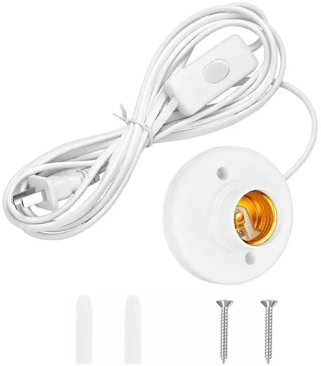 Main image of 10 FT Light Bulb Base with Cord E26/E27 Light Socket with On/Off Switch, 110V-250V Lamp Base for Light Socket with Cord, Light Bulb Socket with Plug-in Lamp Holder Base for Desktop,Include Screw