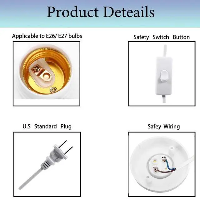 Alt view image 5 of 7 - 10 FT Light Bulb Base with Cord E26/E27 Light Socket with On/Off Switch, 110V-250V Lamp Base for Light Socket with Cord, Light Bulb Socket with Plug-in Lamp Holder Base for Desktop,Include Screw