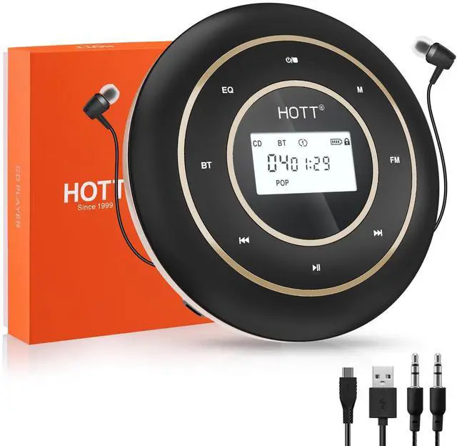 Main image of HOTT C105 Portable CD Player FM Transmitter Rechargeable Compact CD Player with Touch Buttons Backlit Display Black