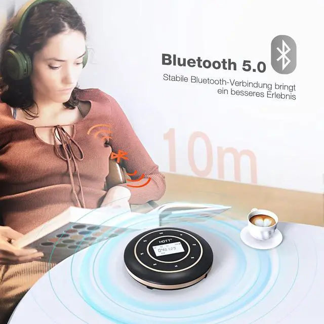 Alt view image 2 of 7 - HOTT C105 Portable CD Player FM Transmitter Rechargeable Compact CD Player with Touch Buttons Backlit Display Black
