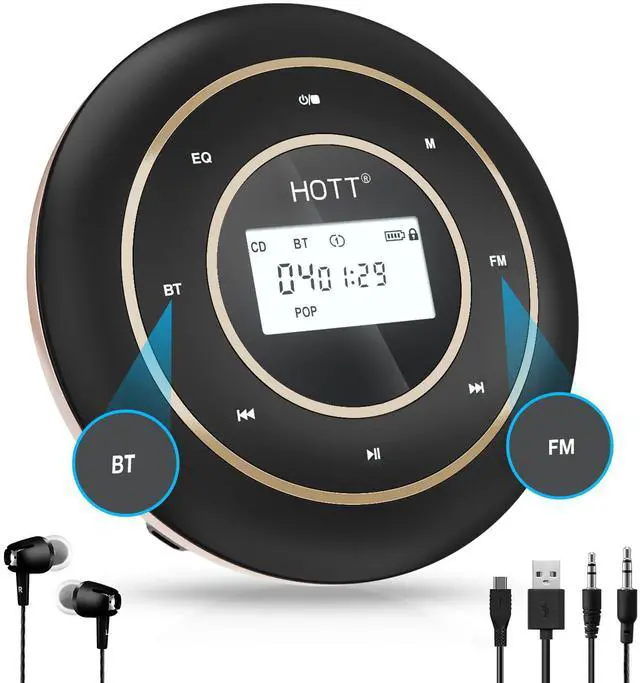 Main image of HOTT C105 Portable CD Player FM Transmitter Rechargeable Compact CD Player with Touch Buttons Backlit Display Black