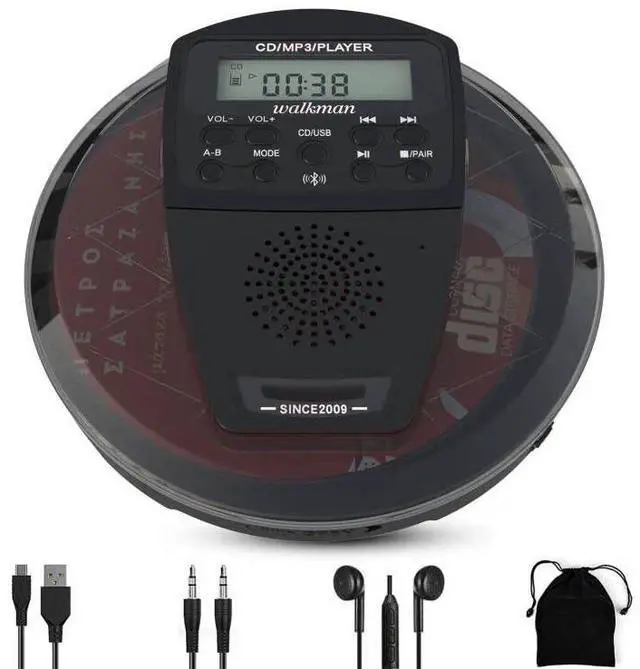 Main image of Rechargeable CD Player Portable with Bluetooth,Compact Anti-Skip Shockproof Walkman CD Player with Earphone, Stereo Speakers&LCD Display for Car/Home/Travel (AUX Output)