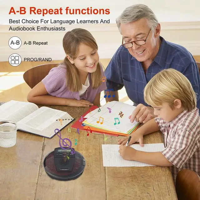 Alt view image 6 of 7 - Rechargeable CD Player Portable with Bluetooth,Compact Anti-Skip Shockproof Walkman CD Player with Earphone, Stereo Speakers&LCD Display for Car/Home/Travel (AUX Output)
