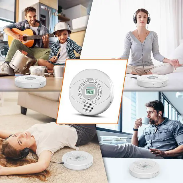 Alt view image 5 of 6 - Portable CD Player with Built-in Speaker: Rechargeable Discman with Headphones - Anti-Skip for Car AUX,USB MP3 playable with Memory for Music/Audiobooks/Travel/Trip/Gift - White