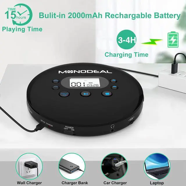 Alt view image 5 of 7 - CD Player Portable, Portable CD Player with FM Transmitter, Rechargeable Player for Car for Home Travel with Anti-Skip Protection Compact Player with Headphones