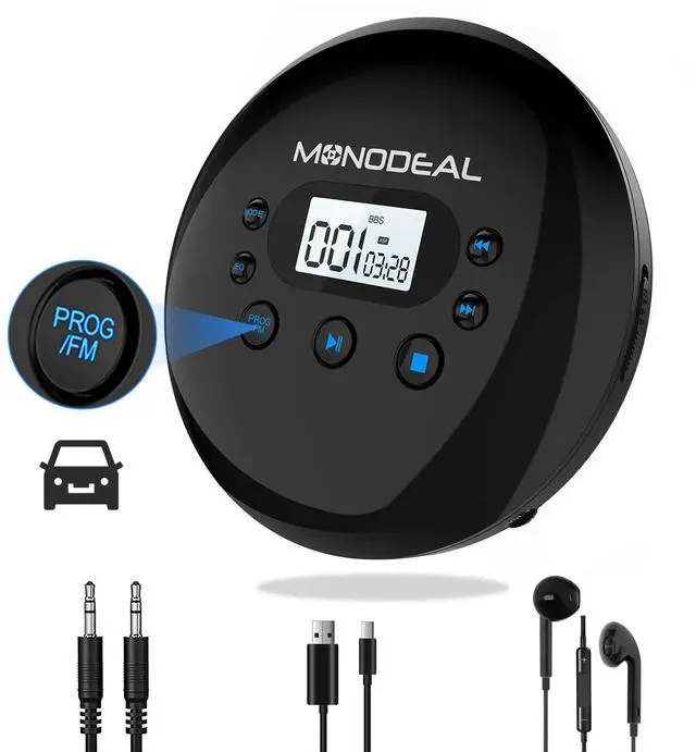 Main image of CD Player Portable, Portable CD Player with FM Transmitter, Rechargeable Player for Car for Home Travel with Anti-Skip Protection Compact Player with Headphones