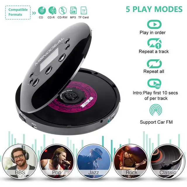 Alt view image 6 of 7 - CD Player Portable, Portable CD Player with FM Transmitter, Rechargeable Player for Car for Home Travel with Anti-Skip Protection Compact Player with Headphones