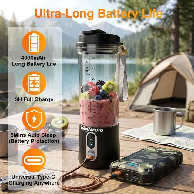 Alt view image 7 of 7 - Portable Personal Size Blender for Smoothies - 20oz Cordless Small Mini Blender Type-C Rechargeable, BPA-Free Juice Cup & Leak-proof Travel Lid, Freshly Squeezed Drinks Anytime, Anywhere