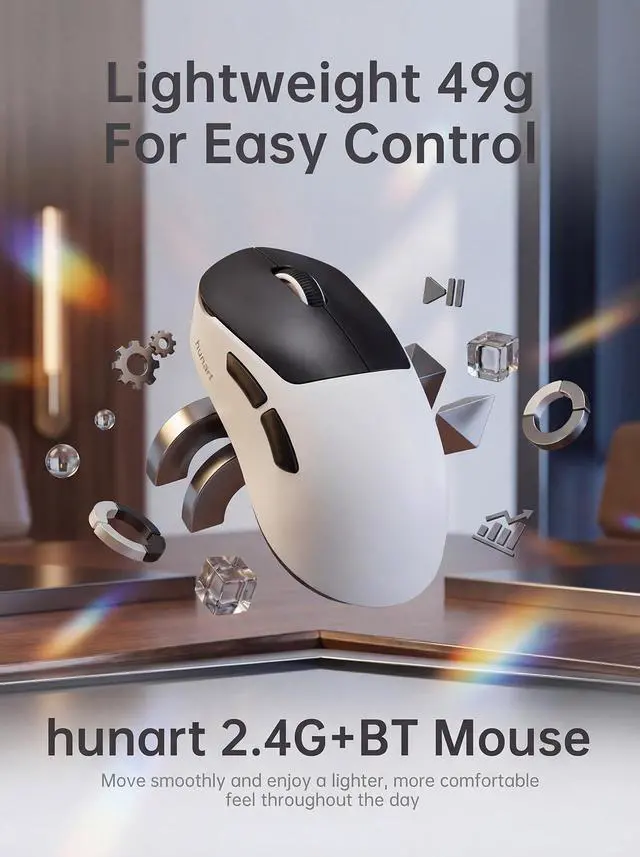 Alt view image 2 of 7 - H6 49g Wireless Mouse, Bluetooth & 2.4GHz Rechargeable Mouse, Lightweight Silent Ergonomic Mouse with USB-C Charging, Portable Right-Hand Office Mouse for Laptop, PC, Mac (Black and White)