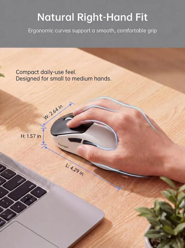 Alt view image 7 of 7 - H6 49g Wireless Mouse, Bluetooth & 2.4GHz Rechargeable Mouse, Lightweight Silent Ergonomic Mouse with USB-C Charging, Portable Right-Hand Office Mouse for Laptop, PC, Mac (Black and White)