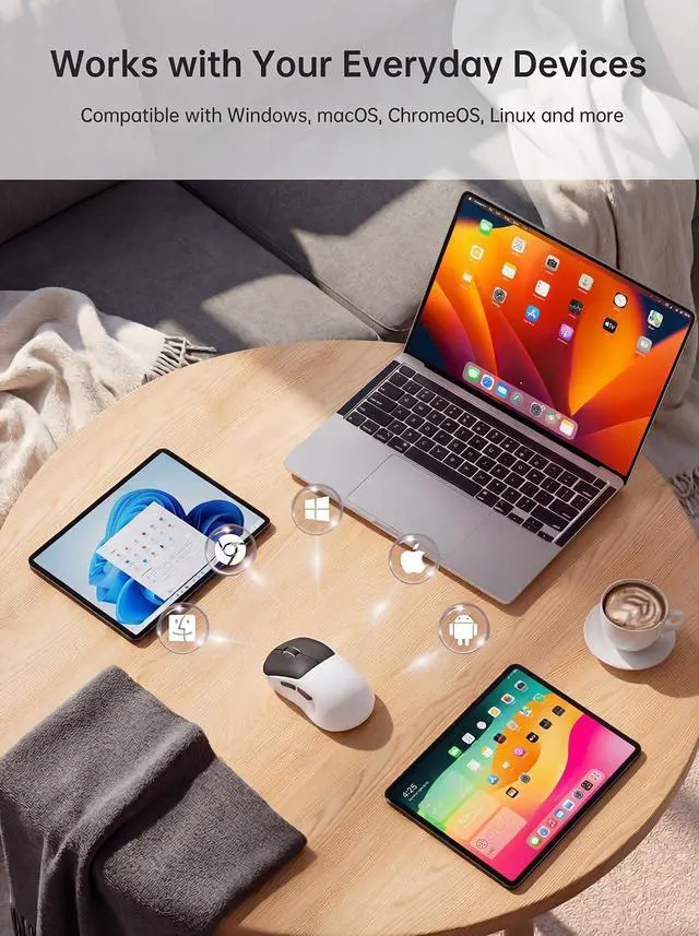 Alt view image 6 of 7 - H6 49g Wireless Mouse, Bluetooth & 2.4GHz Rechargeable Mouse, Lightweight Silent Ergonomic Mouse with USB-C Charging, Portable Right-Hand Office Mouse for Laptop, PC, Mac (Black and White)