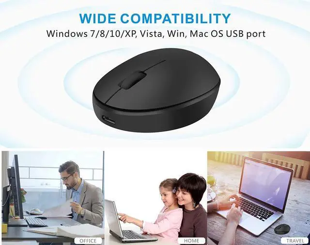 Alt view image 6 of 7 - Mini Rechargeable Wireless Mouse,Silent Travel Mice for Laptop-Black