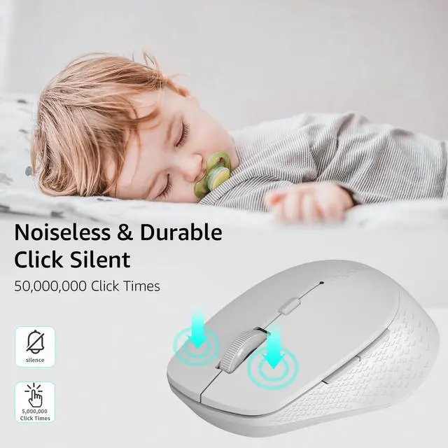 Alt view image 3 of 7 - M300G Silent Wireless Mouse, Bluetooth Mouse for Laptop, 2.4GHz with USB Receiver, 2400 Adjustable DPI Optical Tracking, 1 Year Battery Life, Compatible with PC, Grey
