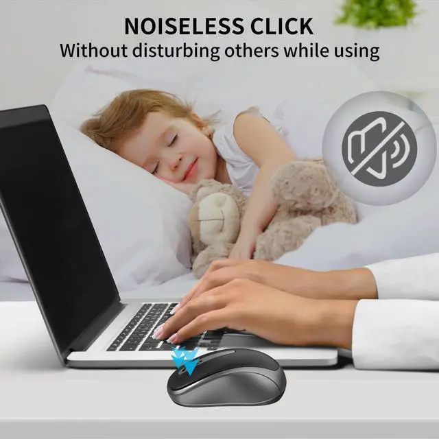 Alt view image 3 of 7 - Wireless Mouse for Portable Computer, 2.4G Noiseless Mouse with USB Receiver, Ergonomics Cordless Optical Silent Mice for Windows PC, Tablet, Laptop, Mac- Gray & Black