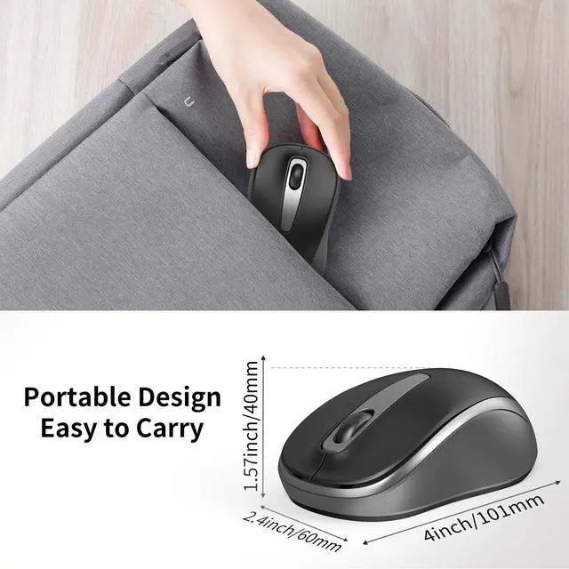 Alt view image 4 of 7 - Wireless Mouse for Portable Computer, 2.4G Noiseless Mouse with USB Receiver, Ergonomics Cordless Optical Silent Mice for Windows PC, Tablet, Laptop, Mac- Gray & Black