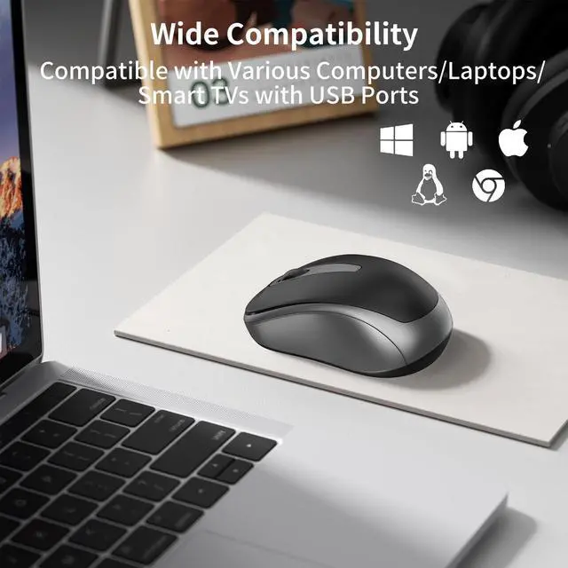 Alt view image 7 of 7 - Wireless Mouse for Portable Computer, 2.4G Noiseless Mouse with USB Receiver, Ergonomics Cordless Optical Silent Mice for Windows PC, Tablet, Laptop, Mac- Gray & Black