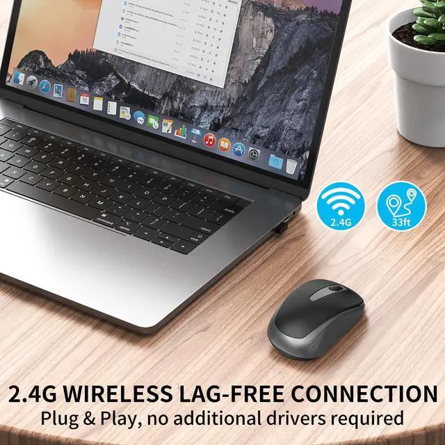 Alt view image 2 of 7 - Wireless Mouse for Portable Computer, 2.4G Noiseless Mouse with USB Receiver, Ergonomics Cordless Optical Silent Mice for Windows PC, Tablet, Laptop, Mac- Gray & Black