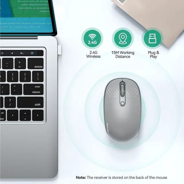 Alt view image 2 of 7 - Compact Ambidextrous Wireless Mouse for Laptop Grey | 2.4G Quiet Computer Mouse with USB Receiver, 3 Adjustable DPI Portable Cordless Mice for Chromebook, Laptop, PC, Mac