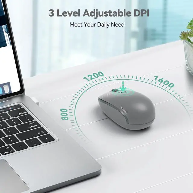 Alt view image 5 of 7 - Compact Ambidextrous Wireless Mouse for Laptop Grey | 2.4G Quiet Computer Mouse with USB Receiver, 3 Adjustable DPI Portable Cordless Mice for Chromebook, Laptop, PC, Mac