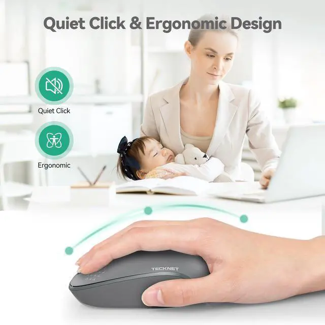 Alt view image 4 of 7 - Compact Ambidextrous Wireless Mouse for Laptop Grey | 2.4G Quiet Computer Mouse with USB Receiver, 3 Adjustable DPI Portable Cordless Mice for Chromebook, Laptop, PC, Mac