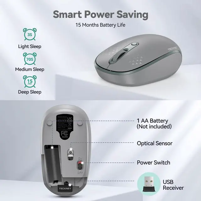 Alt view image 6 of 7 - Compact Ambidextrous Wireless Mouse for Laptop Grey | 2.4G Quiet Computer Mouse with USB Receiver, 3 Adjustable DPI Portable Cordless Mice for Chromebook, Laptop, PC, Mac