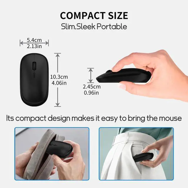 Alt view image 2 of 7 - Small Wireless Mouse, Slim Mini Mouse, Portable Computer Mice with USB Receiver, Quiet Click, 2400 DPI, 2.4GHz Cordless Silent Mice for Laptop PC - Black