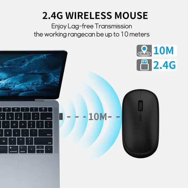 Alt view image 3 of 7 - Small Wireless Mouse, Slim Mini Mouse, Portable Computer Mice with USB Receiver, Quiet Click, 2400 DPI, 2.4GHz Cordless Silent Mice for Laptop PC - Black