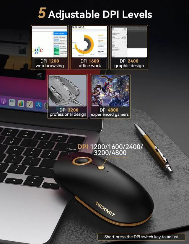Alt view image 3 of 7 - Wireless Mouse, 2.4G Computer Mouse for Laptop, 4800 DPI Silent Mouse with USB Receiver, Slim Portable Travel Mouse Compatible with MacOS Windows Android PC Chromebook, 18 Months Battery Life