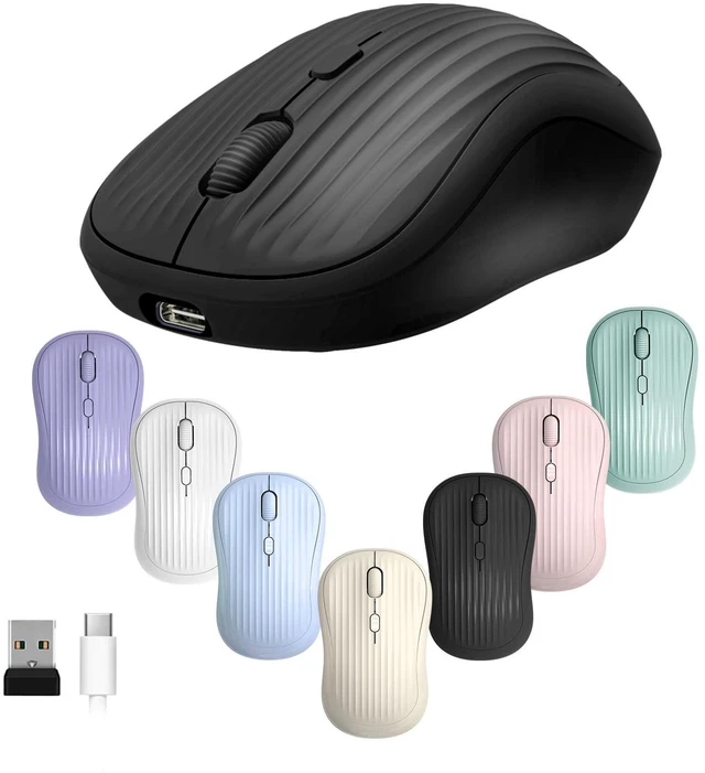 Main image of Wireless Mouse, 2.4G + BT, Rechargeable Battery, 4-Key, DPI: 800/1200/1600, Silent, Type-C, USB Nano Receiver, Ergonomic, Portable, for Laptop, Chromebook, PC, Mac, Windows (Black)