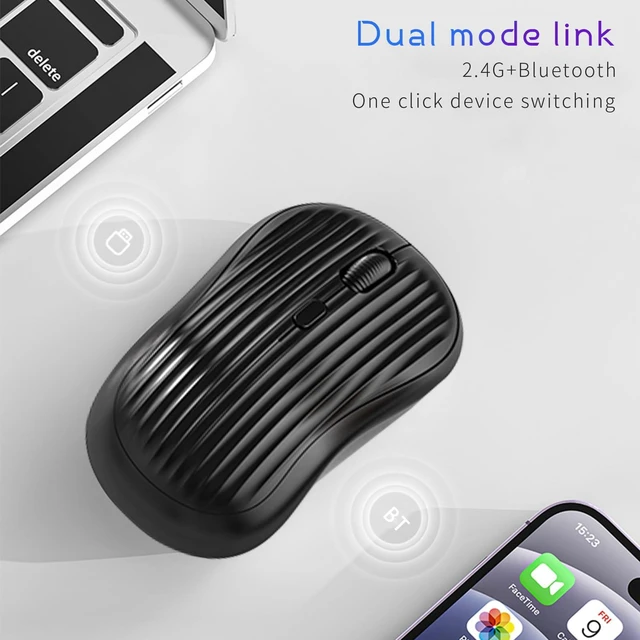 Alt view image 2 of 7 - Wireless Mouse, 2.4G + BT, Rechargeable Battery, 4-Key, DPI: 800/1200/1600, Silent, Type-C, USB Nano Receiver, Ergonomic, Portable, for Laptop, Chromebook, PC, Mac, Windows (Black)