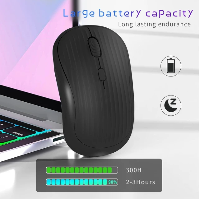 Alt view image 7 of 7 - Wireless Mouse, 2.4G + BT, Rechargeable Battery, 4-Key, DPI: 800/1200/1600, Silent, Type-C, USB Nano Receiver, Ergonomic, Portable, for Laptop, Chromebook, PC, Mac, Windows (Black)