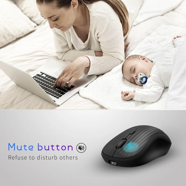 Alt view image 3 of 7 - Wireless Mouse, 2.4G + BT, Rechargeable Battery, 4-Key, DPI: 800/1200/1600, Silent, Type-C, USB Nano Receiver, Ergonomic, Portable, for Laptop, Chromebook, PC, Mac, Windows (Black)