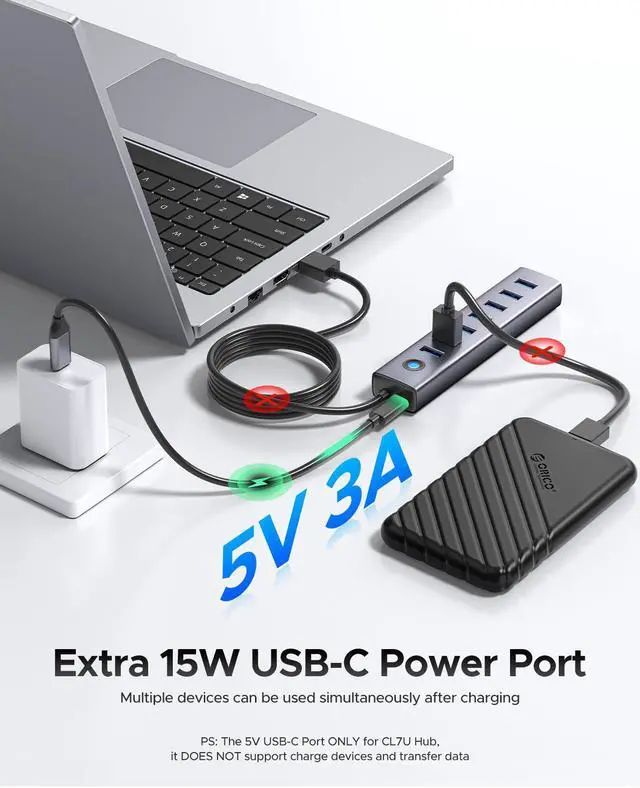 Alt view image 4 of 7 - 7-Port USB 3.0 Hub, Aluminum USB Multiple Adapter, 5Gbps USB Extender USB Splitter with 6Ft Cable, UBS-A Hub Long Cable for Desktop, PC, Flash Drive, Mobile HDD, Windows/XPS