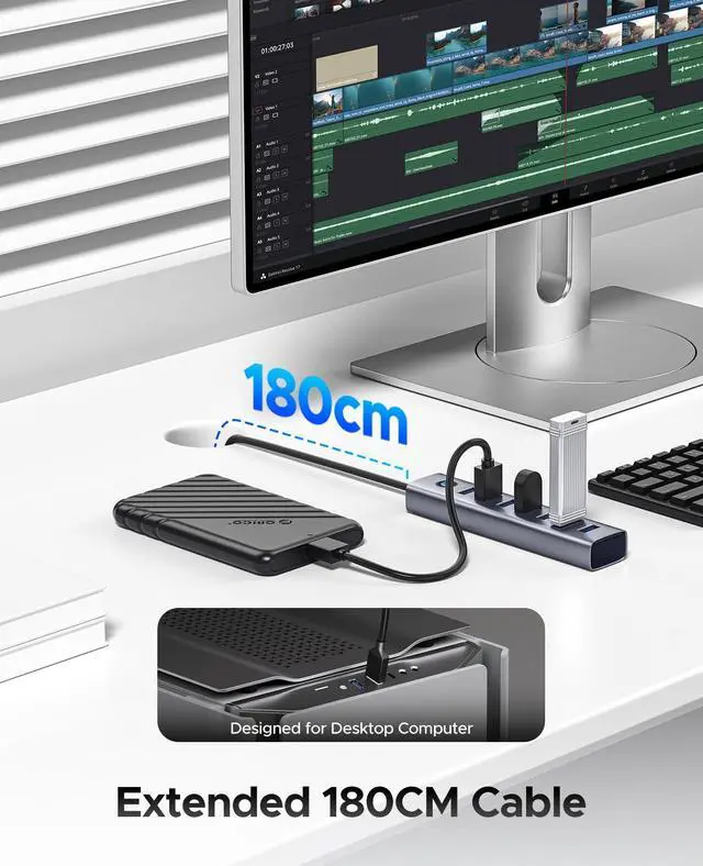 Alt view image 5 of 7 - 7-Port USB 3.0 Hub, Aluminum USB Multiple Adapter, 5Gbps USB Extender USB Splitter with 6Ft Cable, UBS-A Hub Long Cable for Desktop, PC, Flash Drive, Mobile HDD, Windows/XPS
