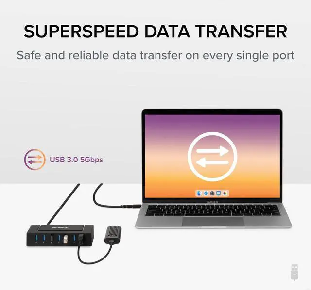 Alt view image 5 of 7 - 7-in-1 USB Powered Hub for Laptops with USB-C or USB 3.0 - Power Station for Multiple Devices and Data Transfer with a 60W Power Adapter, Driverless