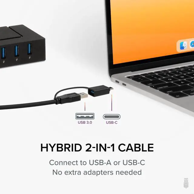 Alt view image 3 of 7 - 7-in-1 USB Powered Hub for Laptops with USB-C or USB 3.0 - Power Station for Multiple Devices and Data Transfer with a 60W Power Adapter, Driverless