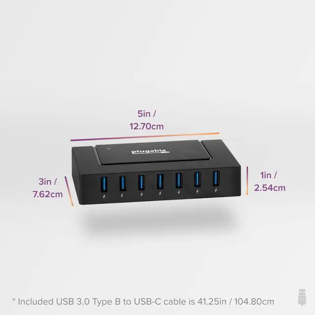 Alt view image 7 of 7 - 7-in-1 USB Powered Hub for Laptops with USB-C or USB 3.0 - Power Station for Multiple Devices and Data Transfer with a 60W Power Adapter, Driverless