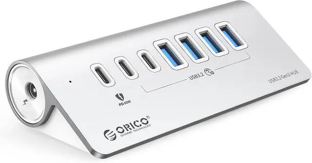 Main image of 7-Port USB 3.2 Gen2 Hub, Powered USB 3.2 Hub with 4 USB-A, 2 USB-C, PD 60W, 72W Power Adapter, 10Gbps Aluminium USB-Splitter with 3.28Ft USB-C to USB-C Cable for iMac, MacBooks, Mac mini