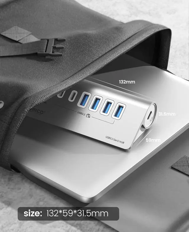 Alt view image 4 of 7 - 7-Port USB 3.2 Gen2 Hub, Powered USB 3.2 Hub with 4 USB-A, 2 USB-C, PD 60W, 72W Power Adapter, 10Gbps Aluminium USB-Splitter with 3.28Ft USB-C to USB-C Cable for iMac, MacBooks, Mac mini