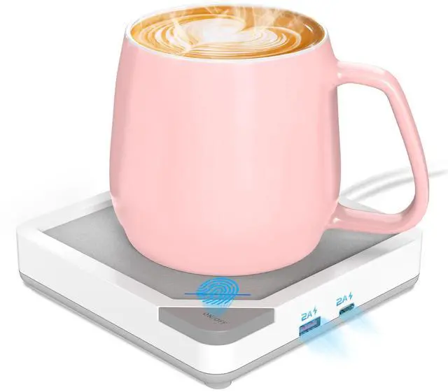 Main image of Coffee Mug Warmer Set: Coffee Warmer for Desk Auto Shut Off Candle Warmer Plate Electric Beverage Coffee Cup Warmer Heated Coffee Mug for Coffee,Tea, Milk Up to 131°F/55°C, White with Pink Mug