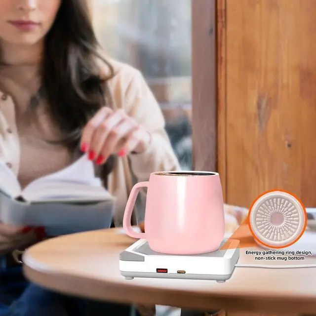 Alt view image 2 of 7 - Coffee Mug Warmer Set: Coffee Warmer for Desk Auto Shut Off Candle Warmer Plate Electric Beverage Coffee Cup Warmer Heated Coffee Mug for Coffee,Tea, Milk Up to 131°F/55°C, White with Pink Mug