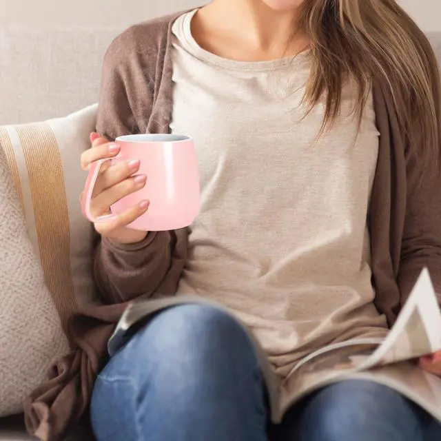 Alt view image 4 of 7 - Coffee Mug Warmer Set: Coffee Warmer for Desk Auto Shut Off Candle Warmer Plate Electric Beverage Coffee Cup Warmer Heated Coffee Mug for Coffee,Tea, Milk Up to 131°F/55°C, White with Pink Mug