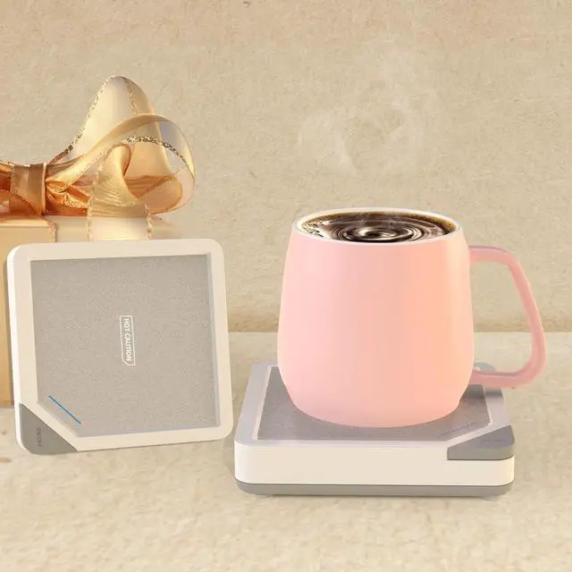 Alt view image 3 of 7 - Coffee Mug Warmer Set: Coffee Warmer for Desk Auto Shut Off Candle Warmer Plate Electric Beverage Coffee Cup Warmer Heated Coffee Mug for Coffee,Tea, Milk Up to 131°F/55°C, White with Pink Mug