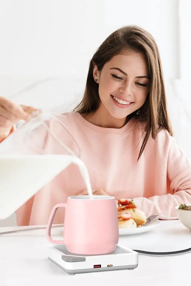 Alt view image 6 of 7 - Coffee Mug Warmer Set: Coffee Warmer for Desk Auto Shut Off Candle Warmer Plate Electric Beverage Coffee Cup Warmer Heated Coffee Mug for Coffee,Tea, Milk Up to 131°F/55°C, White with Pink Mug
