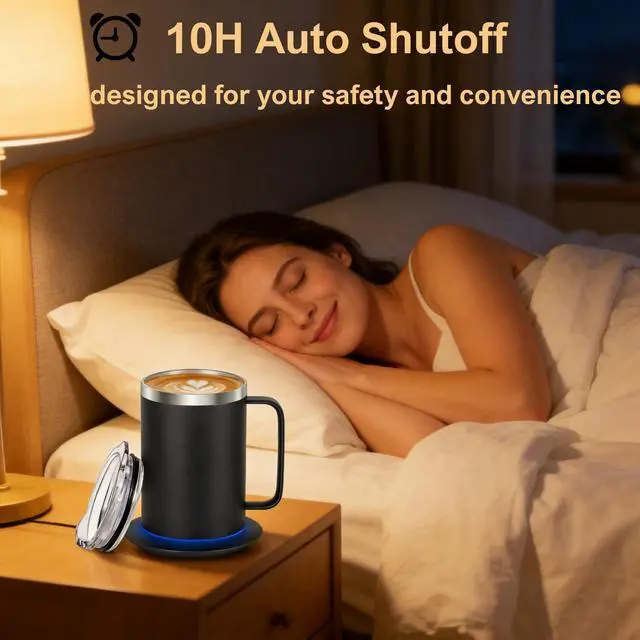 Alt view image 2 of 7 - Coffee Warmer Mug Set for Desk, Self Heating Coffee Cup with Lid, USB Electric Coffee Mug with Temperature Control(Black-14oz)