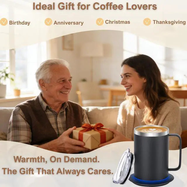 Alt view image 4 of 7 - Coffee Warmer Mug Set for Desk, Self Heating Coffee Cup with Lid, USB Electric Coffee Mug with Temperature Control(Black-14oz)